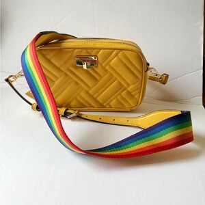 Michael Kors Quilted Yellow Crossbody Bag with Rainbow Strap